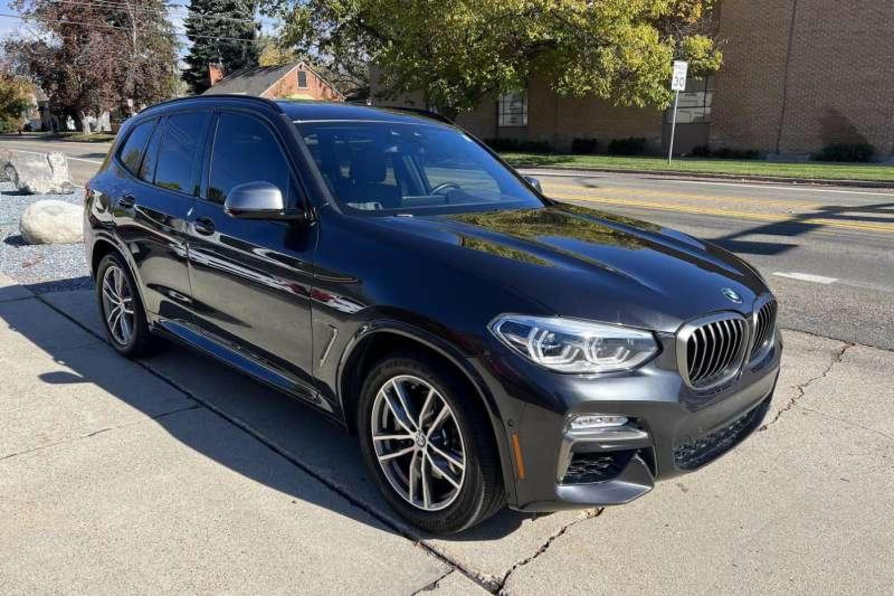2018 Dark Graphite Metallic /Black BMW X3 M40i Premium (5UXTS3C55J0) with an Inline 6 Cyl 3.0 Twin Turbo engine, Automatic transmission, located at 2304 W. Main St., Boise, ID, 83702, (208) 342-7777, 43.622105, -116.218658 - Financing Available O.A.C. - Photo #2