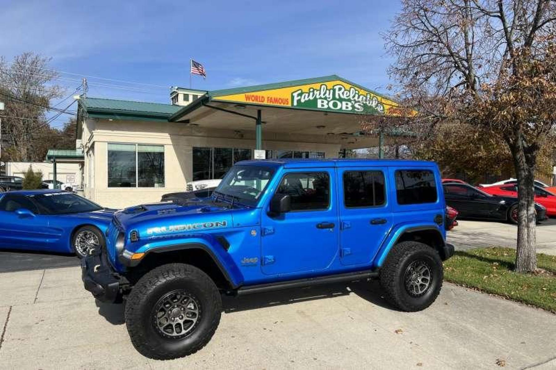 2022 Hydro Blue /Black Jeep Wrangler Unlimited Rubicon 392 (1C4JJXSJ0NW) with an V8 6.4 Liter HEMI engine, Automatic transmission, located at 2304 W. Main St., Boise, ID, 83702, (208) 342-7777, 43.622105, -116.218658 - 470 Horsepower, 470 lb-ft of Torque, 0-60 in 4.5 Seconds and a 13.0 second quarter mile. Also been told it is off road capable! - Photo #0