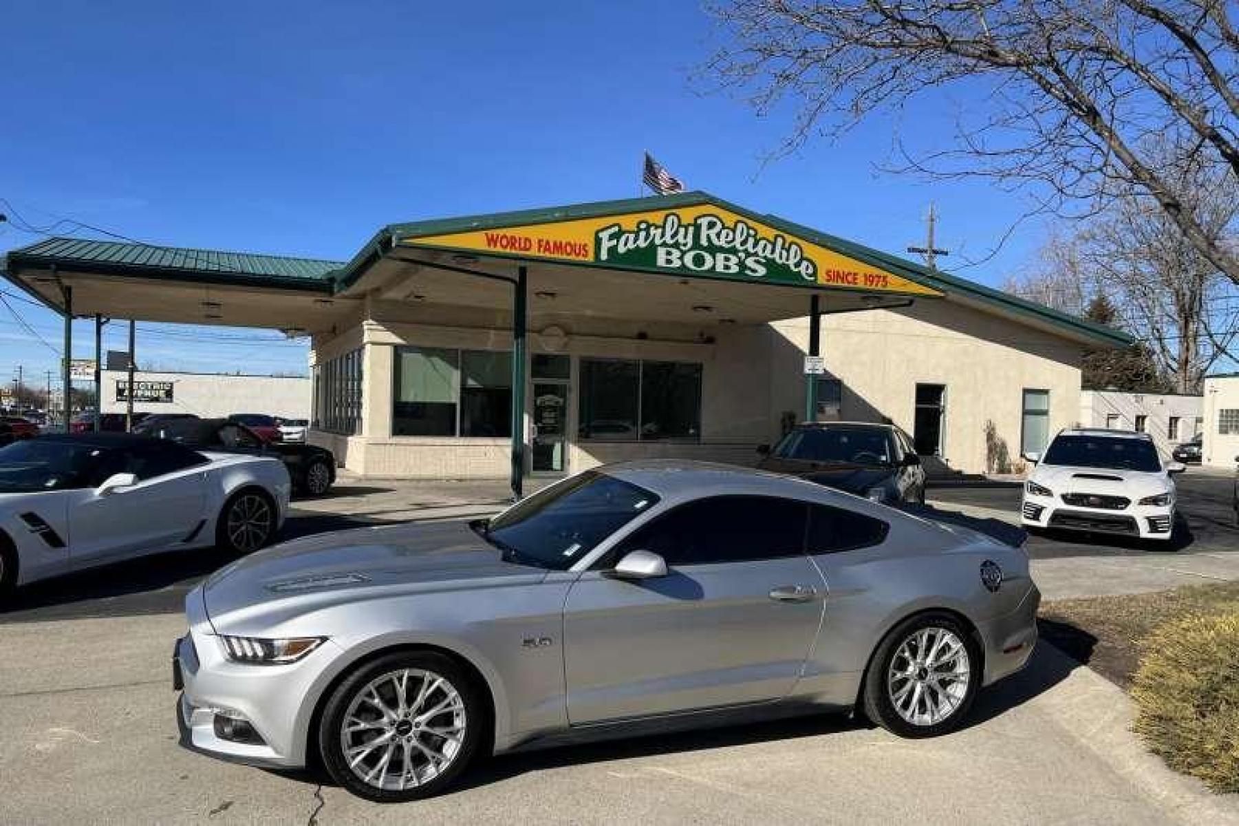 2017 Ingot Silver /Black Ford Mustang GT (1FA6P8CF8H5) with an V8 5.0 liter engine, Manual transmission, located at 2304 W. Main St., Boise, ID, 83702, (208) 342-7777, 43.622105, -116.218658 - Low miles! Fast and fun! - Photo #0