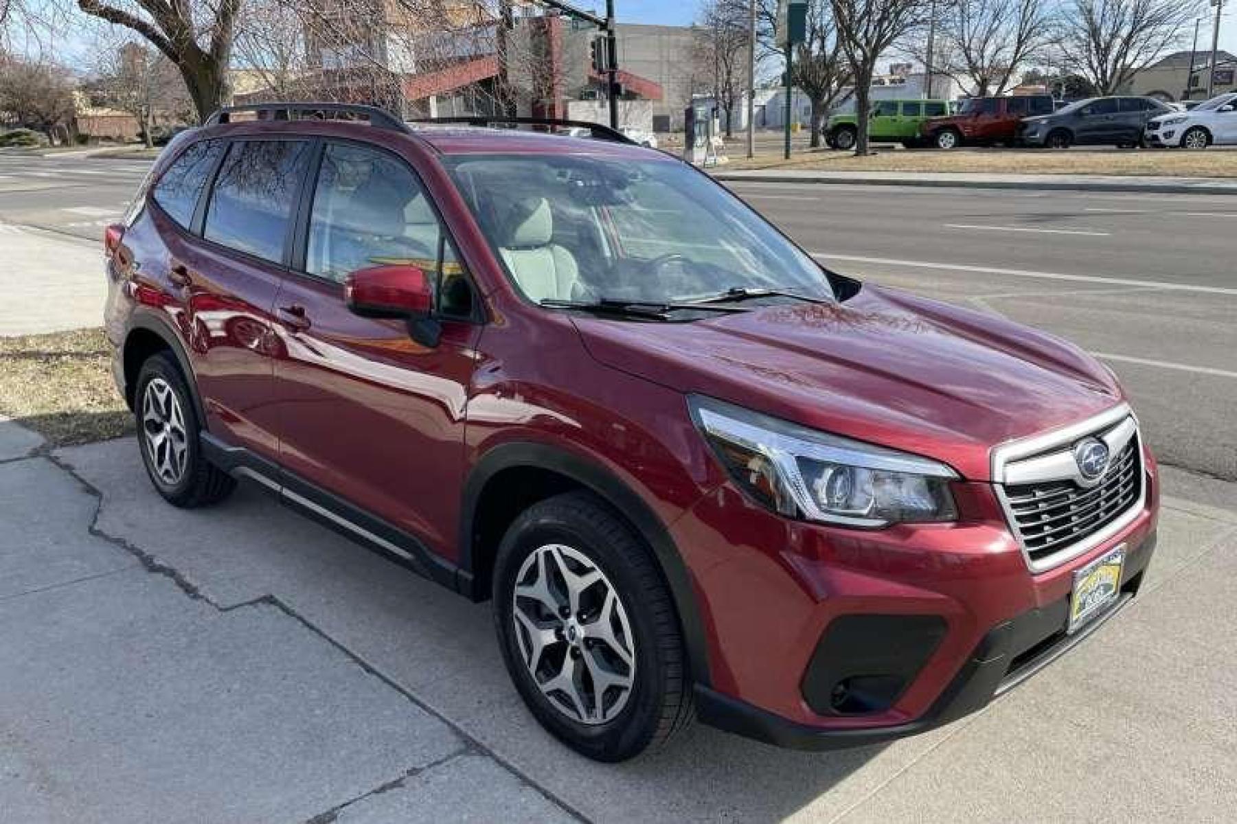 2019 Crimson Red Pearl /Tan Subaru Forester 2.5i Premium (JF2SKAGC6KH) with an H4 2.5 Liter engine, Automatic transmission, located at 2304 W. Main St., Boise, ID, 83702, (208) 342-7777, 43.622105, -116.218658 - Financing Available O.A.C. - Photo #2