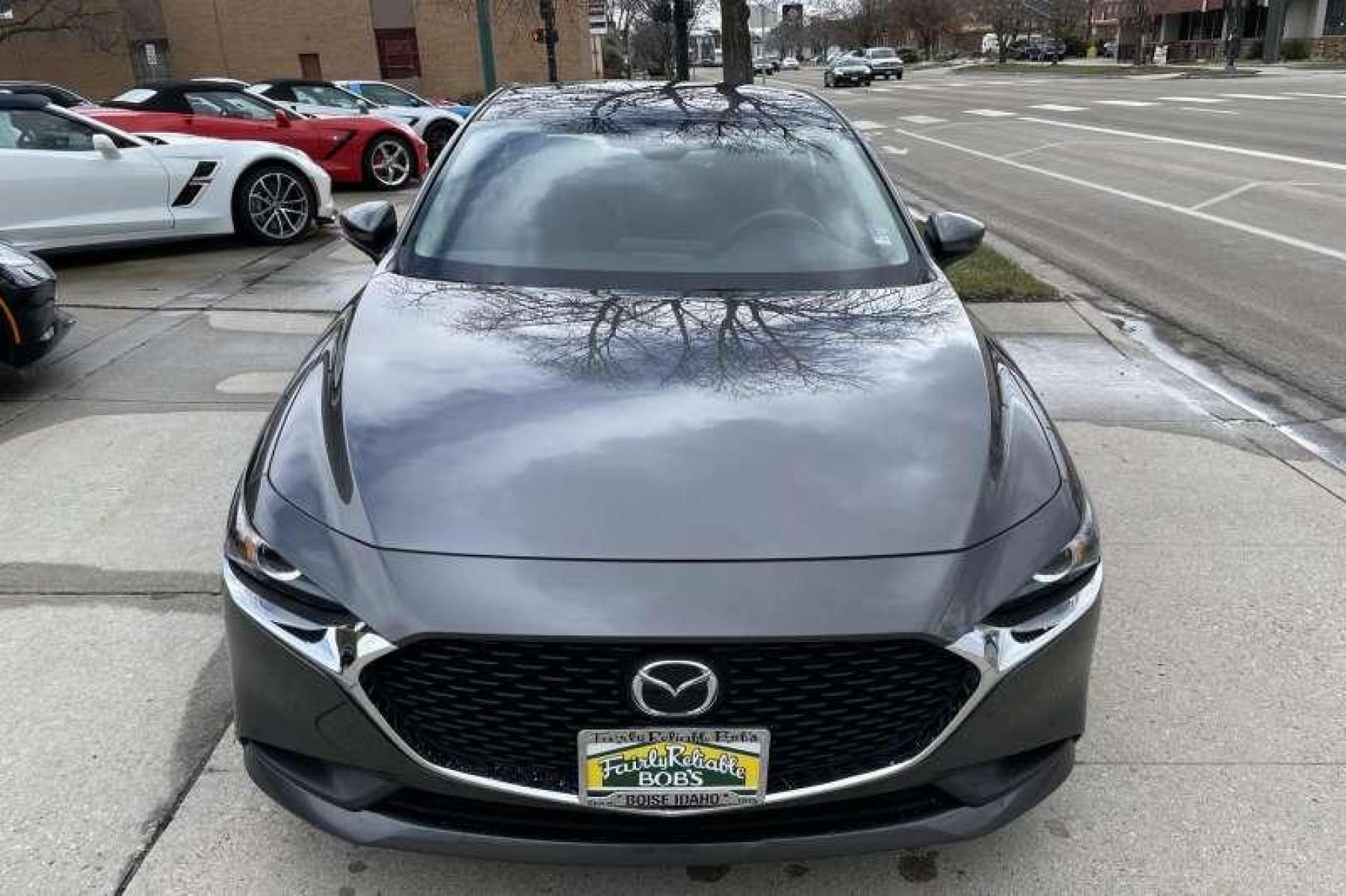 2021 Machine Gray /Black Mazda Mazda3 Select AWD (JM1BPBBL4M1) with an 4 Cyl 2.5 Liter engine, Automatic transmission, located at 2304 W. Main St., Boise, ID, 83702, (208) 342-7777, 43.622105, -116.218658 - Remaining Factory Warranty and All Wheel Drive! - Photo #1
