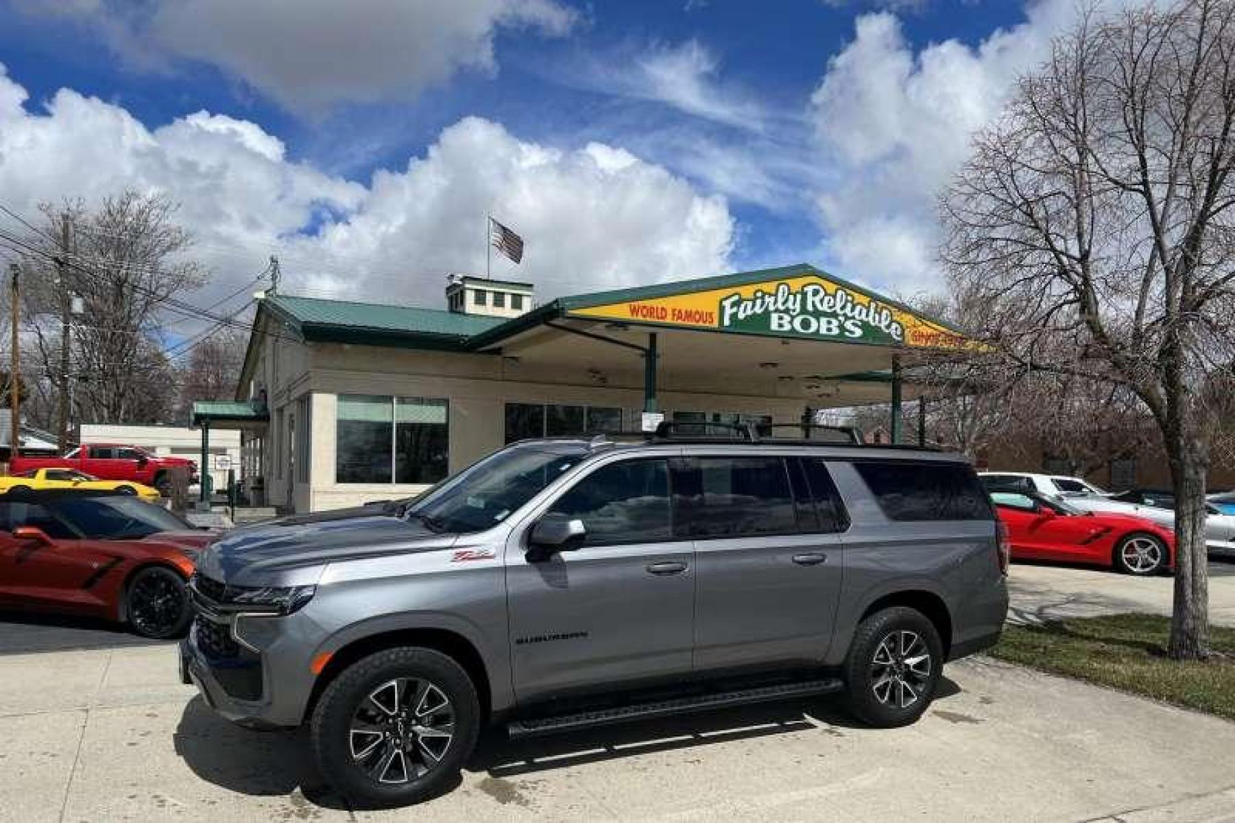 2021 Gray /Black Chevrolet Suburban Z71 (1GNSKDKD4MR) with an V8 5.3 Liter engine, Automatic transmission, located at 2304 W. Main St., Boise, ID, 83702, (208) 342-7777, 43.622105, -116.218658 - Rear Video Entertainment Touch Screens! - Photo #0