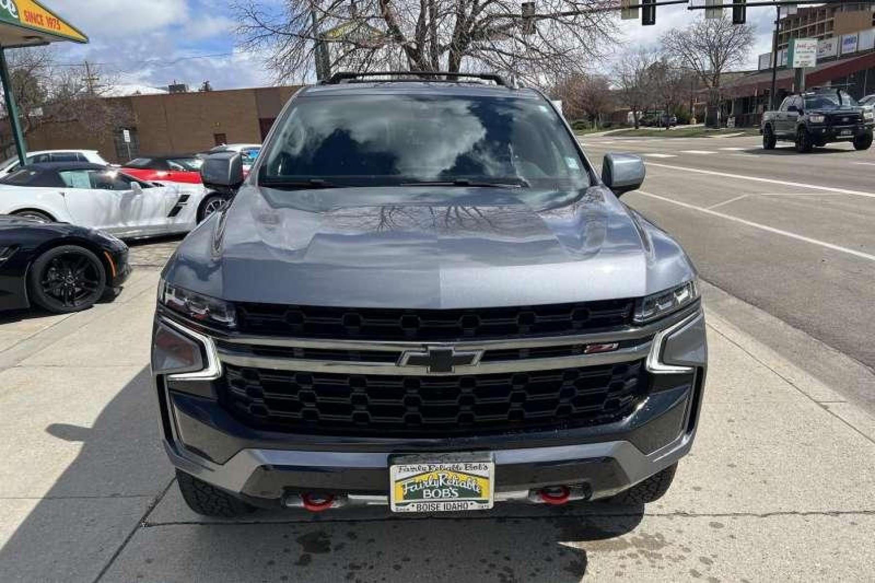 2021 Gray /Black Chevrolet Suburban Z71 (1GNSKDKD4MR) with an V8 5.3 Liter engine, Automatic transmission, located at 2304 W. Main St., Boise, ID, 83702, (208) 342-7777, 43.622105, -116.218658 - Rear Video Entertainment Touch Screens! - Photo #1