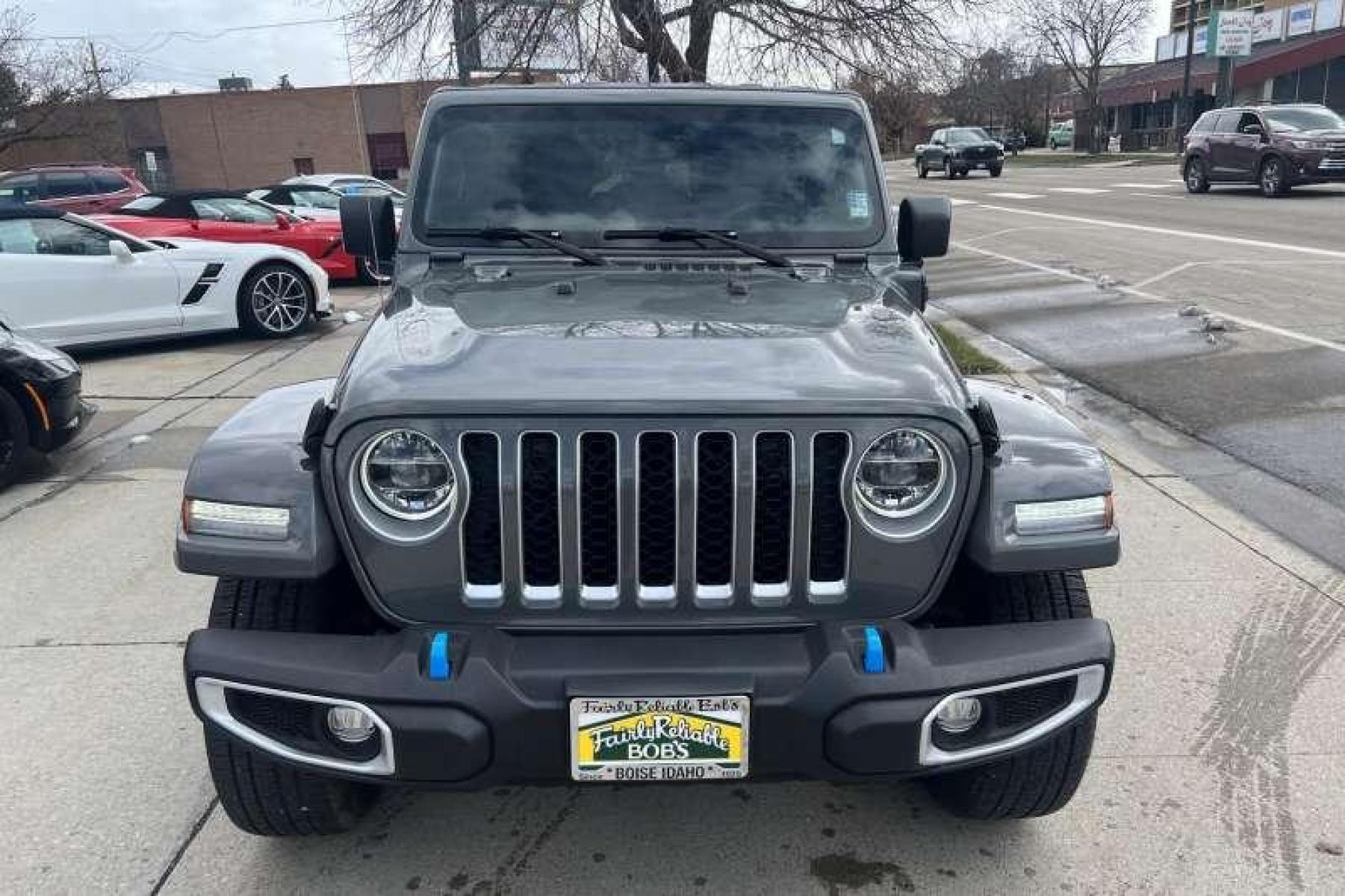 2022 Sting-Ray Gray /Black Jeep Wrangler Unlimited Sahara 4xe (1C4JJXP67NW) with an 4 Cyl 2.0 Liter Hybrid engine, Automatic transmission, located at 2304 W. Main St., Boise, ID, 83702, (208) 342-7777, 43.622105, -116.218658 - Hybrid power Wrangler! Well equipped! - Photo #1