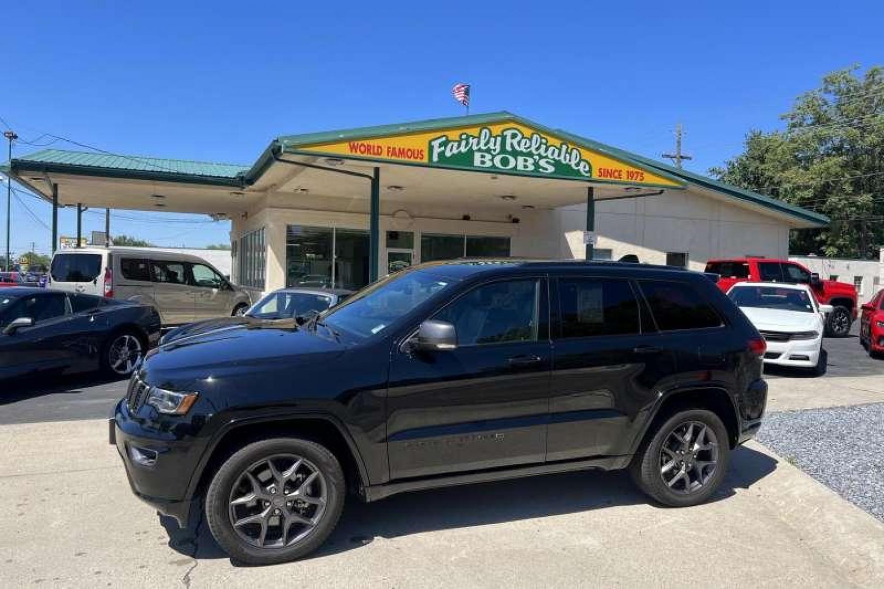 2021 Black /Black Jeep Grand Cherokee 80th Anniversary (1C4RJFBG2MC) with an V6 3.5 Liter engine, Automatic transmission, located at 2304 W. Main St., Boise, ID, 83702, (208) 342-7777, 43.622105, -116.218658 - Very well equipped! Low miles! - Photo #0