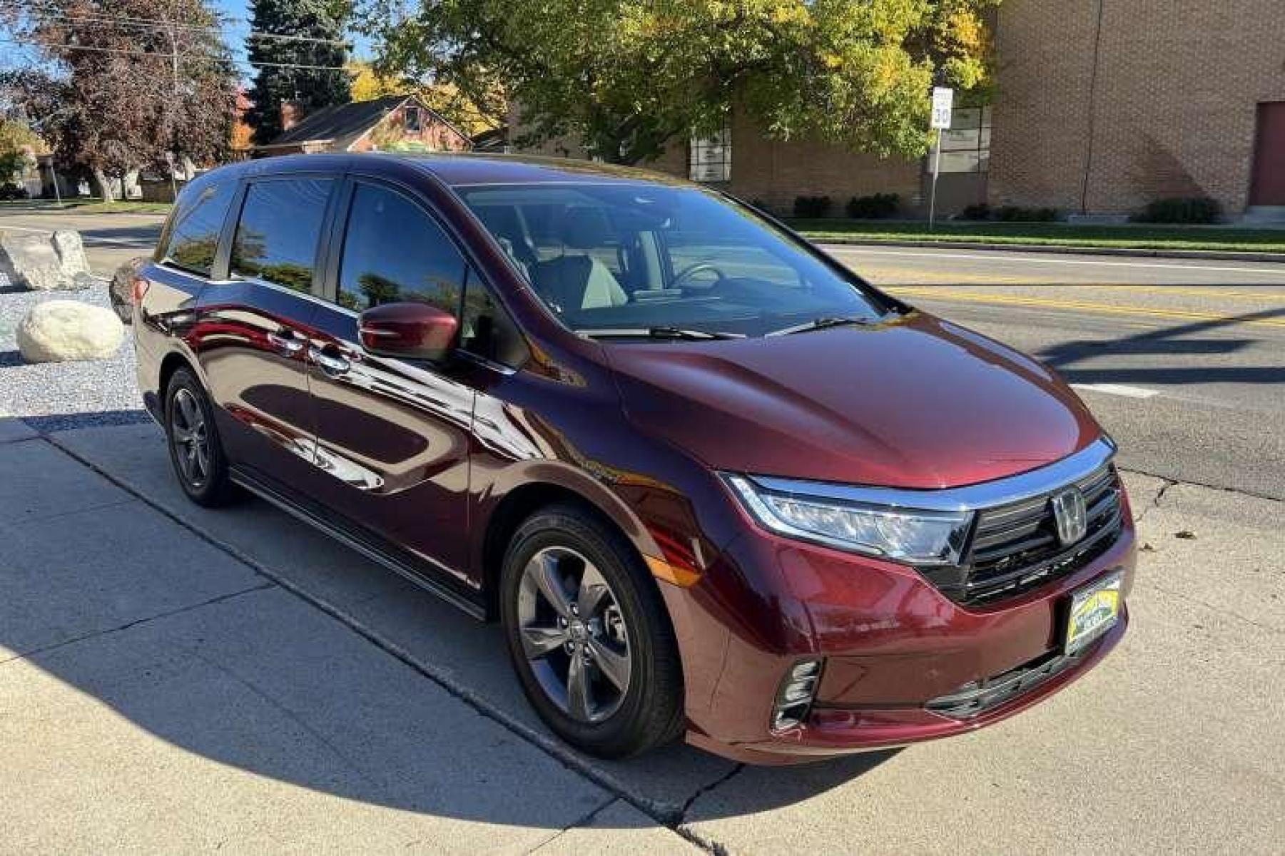 2021 Deep Scarlet Pearl Red /Tan Honda Odyssey EX (5FNRL6H52MB) with an V6 3.5 Liter engine, Automatic transmission, located at 2304 W. Main St., Boise, ID, 83702, (208) 342-7777, 43.622105, -116.218658 - Financing Available O.A.C. - Photo #2