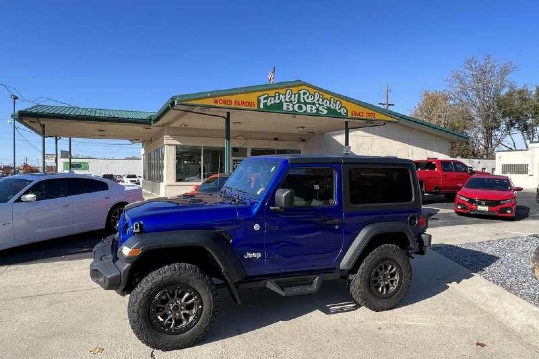 2019 Ocean Blue /Black Jeep Wrangler Sport Two Door (1C4HJXAN0KW) with an 4 Cyl 2.0 Liter Turbo engine, Automatic transmission, located at 2304 W. Main St., Boise, ID, 83702, (208) 342-7777, 43.622105, -116.218658 - Financing Available O.A.C. - Photo #0