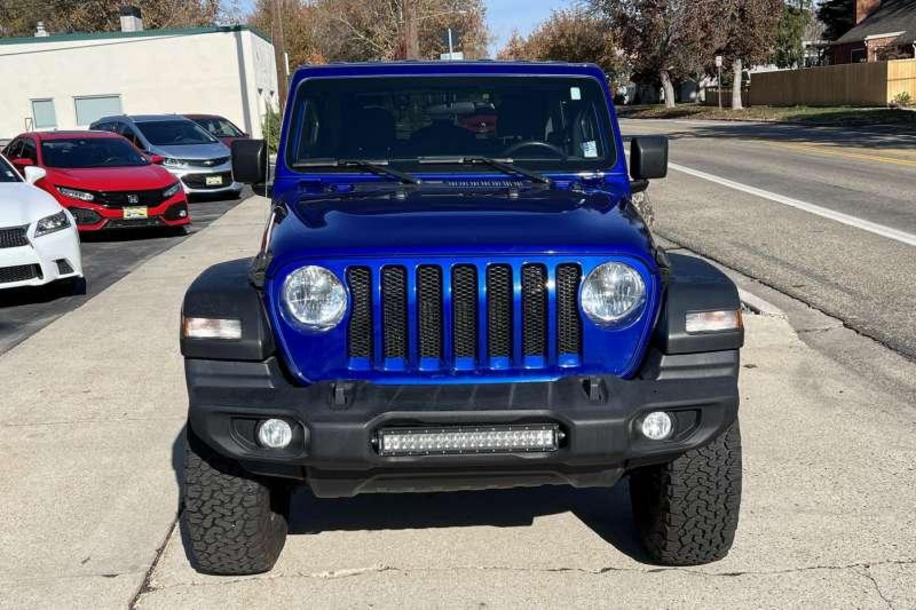 2019 Ocean Blue /Black Jeep Wrangler Sport Two Door (1C4HJXAN0KW) with an 4 Cyl 2.0 Liter Turbo engine, Automatic transmission, located at 2304 W. Main St., Boise, ID, 83702, (208) 342-7777, 43.622105, -116.218658 - Photo #1