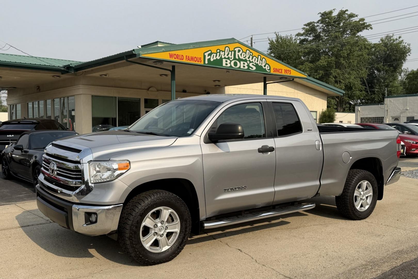 2017 Silver Sky Metallic /Black Toyota Tundra Double Cab SR5 (5TFUM5F1XHX) with an V8 4.6 Liter engine, Automatic 6 Speed transmission, located at 2304 W. Main St., Boise, ID, 83702, (208) 342-7777, 43.622105, -116.218658 - Super Clean And Low Mileage Tundra!- Photo#0