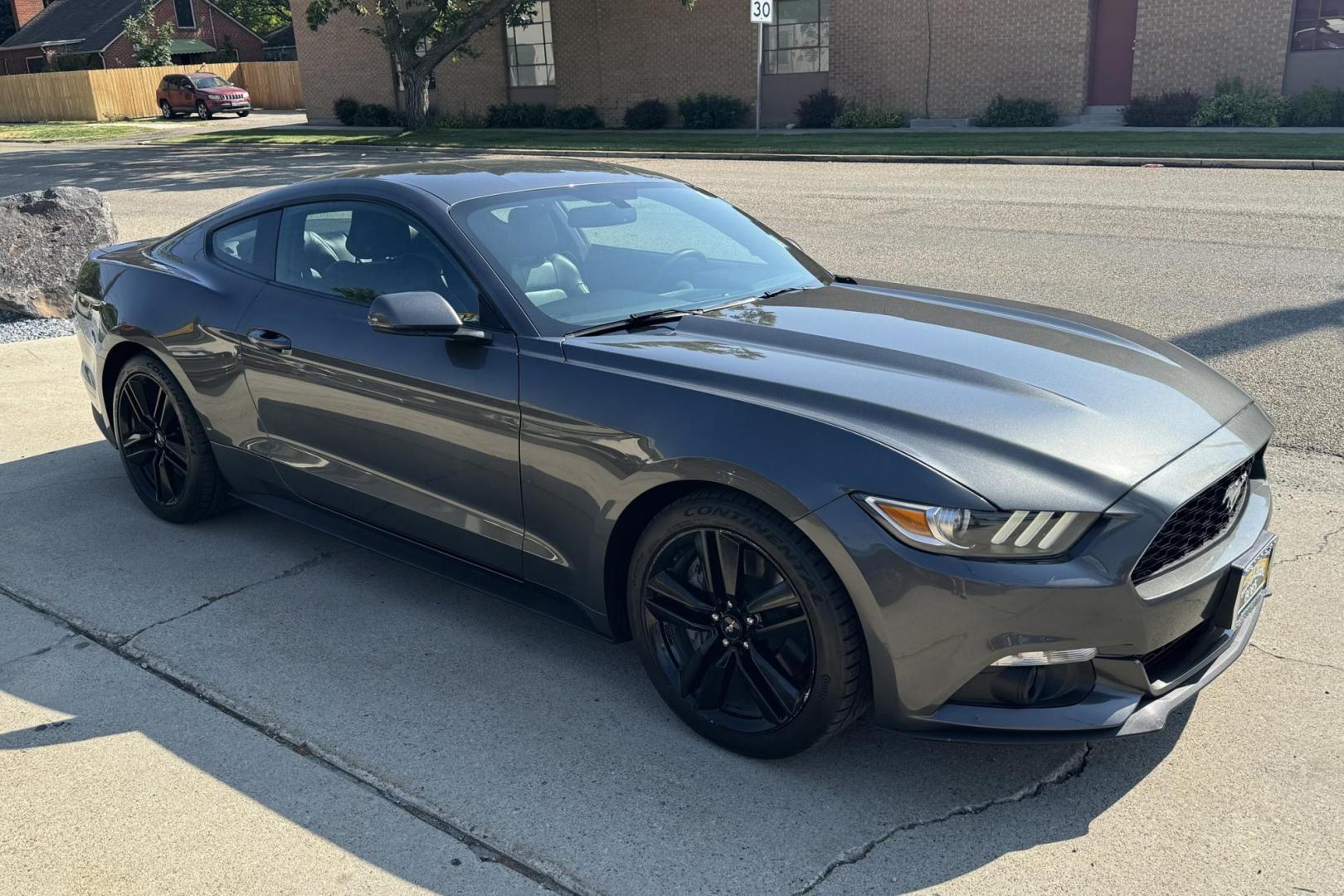 2017 Gray /Black Ford Mustang (1FA6P8TH2H5) with an 4 Cyl 2.4 Liter EcoBoost engine, Automatic 6 Speed transmission, located at 2304 W. Main St., Boise, ID, 83702, (208) 342-7777, 43.622105, -116.218658 - 2017 Ford Mustang EcoBoost Premium - Photo#1