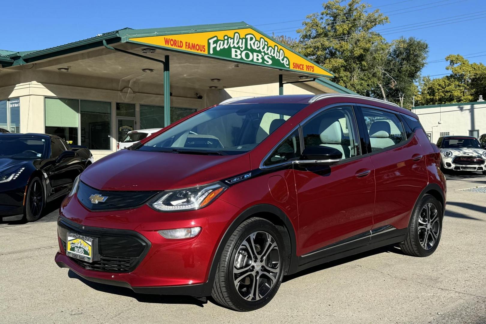 2017 Cajun Red /Dark Galvanized/Sky Cool Gray Chevrolet Bolt Premier Premier (1G1FX6S01H4) with an 60 kWh engine, Automatic transmission, located at 2304 W. Main St., Boise, ID, 83702, (208) 342-7777, 43.622105, -116.218658 - Photo#0