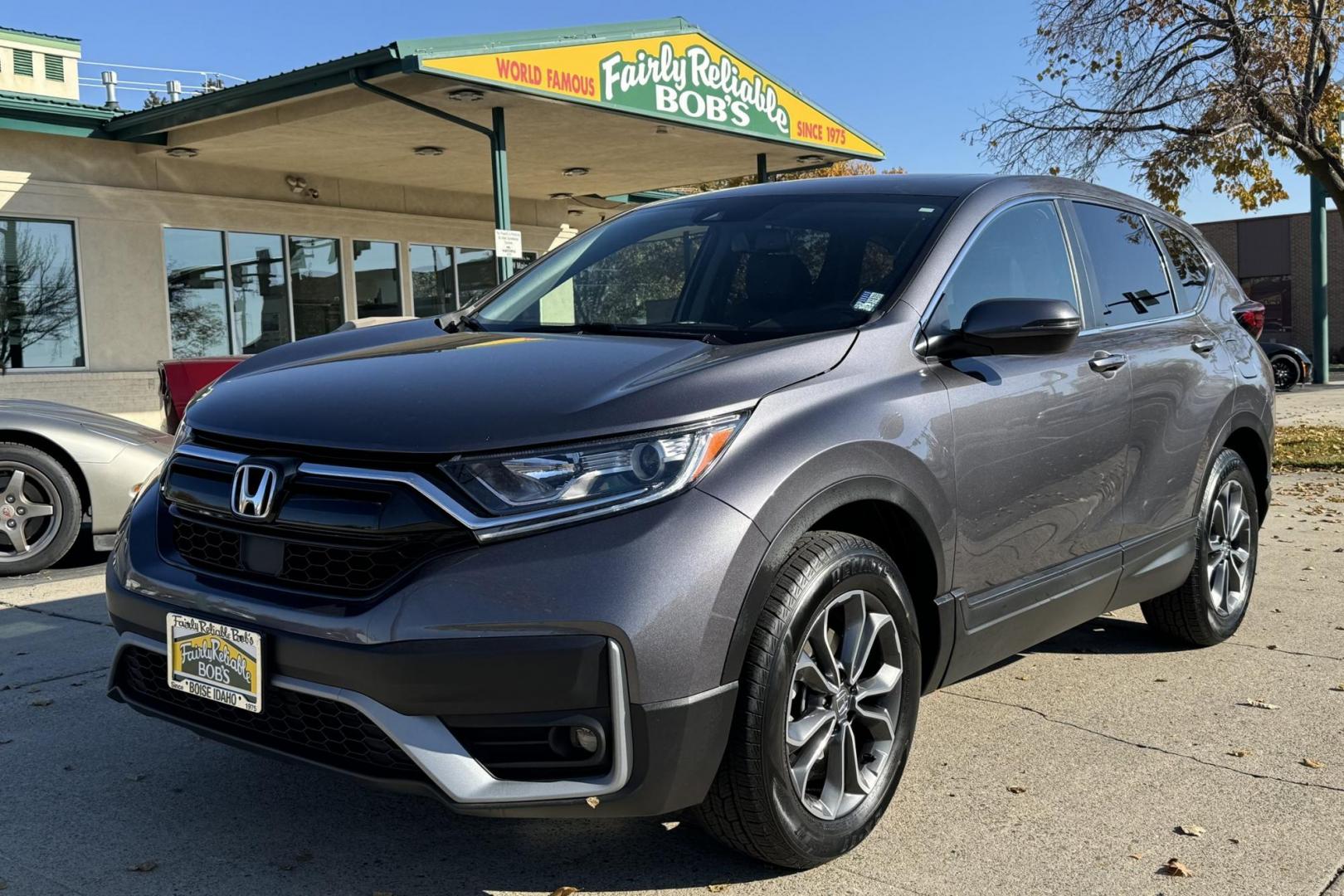 2022 Modern Steel Metallic /Black Honda CR-V EX-L (2HKRW2H87NH) with an 4 Cyl 1.5 Liter Turbo engine, Automatic transmission, located at 2304 W. Main St., Boise, ID, 83702, (208) 342-7777, 43.622105, -116.218658 - New Tires! Own The Legend! - Photo#0