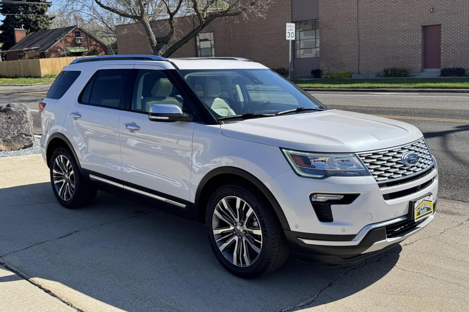 2019 Star White /Medium Soft Ceramic Ford Explorer Platinum (1FM5K8HT0KG) with an V6 3.5 Liter Twin Turbo engine, Automatic 6 Speed transmission, located at 2304 W. Main St., Boise, ID, 83702, (208) 342-7777, 43.622105, -116.218658 - Stunning One Owner Idaho SUV With Brand New Tires Too! - Photo#2