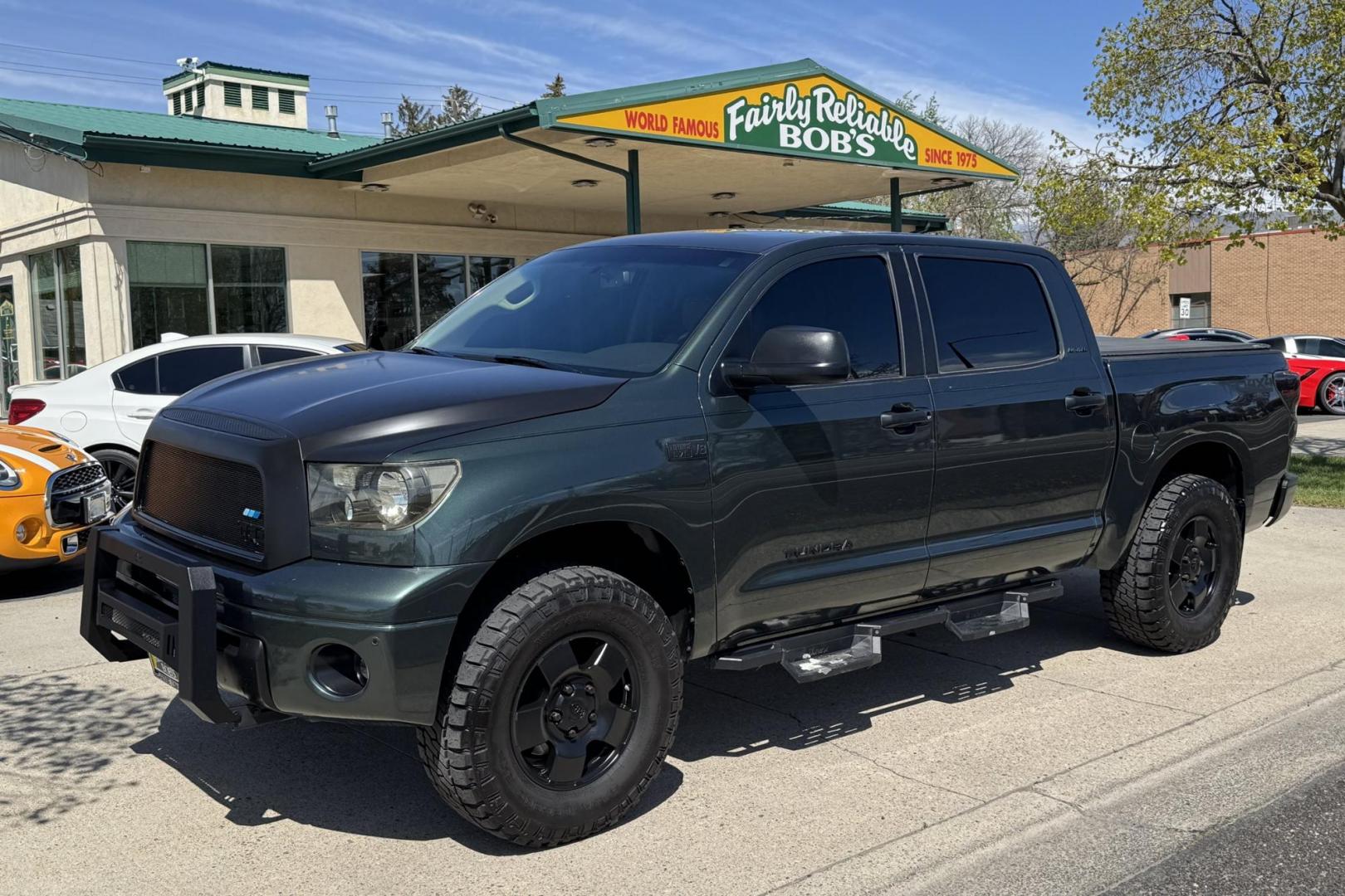 2008 Green /Tan Toyota Tundra Double Cab Limited (5TFDV58118X) with an V8 5.7 Liter engine, Automatic transmission, located at 2304 W. Main St., Boise, ID, 83702, (208) 342-7777, 43.622105, -116.218658 - Hard To Find! Great To Own! - Photo#0