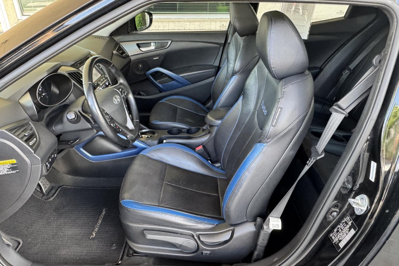 2013 Black /Black/Blue Hyundai Veloster Turbo Coupe (KMHTC6AE3DU) with an 4 Cyl 1.6 Liter Turbo engine, Automatic 6 Speed transmission, located at 2304 W. Main St., Boise, ID, 83702, (208) 342-7777, 43.622105, -116.218658 - Low Mileage Veloster! - Photo#13