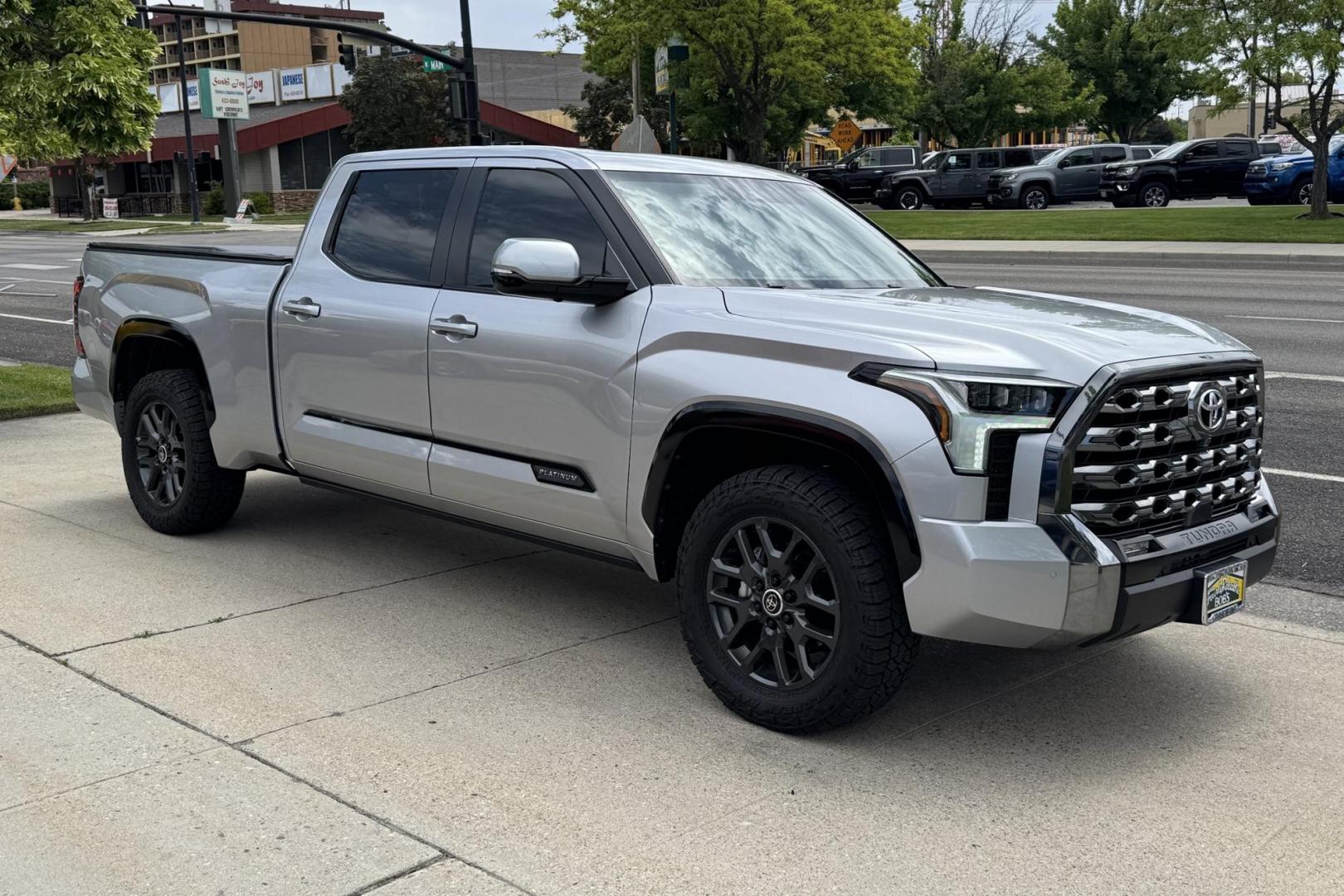 2024 Silver /Black Toyota Tundra Platinum (5TFNA5EC1RX) with an V6 3.4 Liter Twin Turbo engine, Automatic 10 Speed transmission, located at 2304 W. Main St., Boise, ID, 83702, (208) 342-7777, 43.622105, -116.218658 - A Lot Of Remaining Factory Warranty! - Photo#2