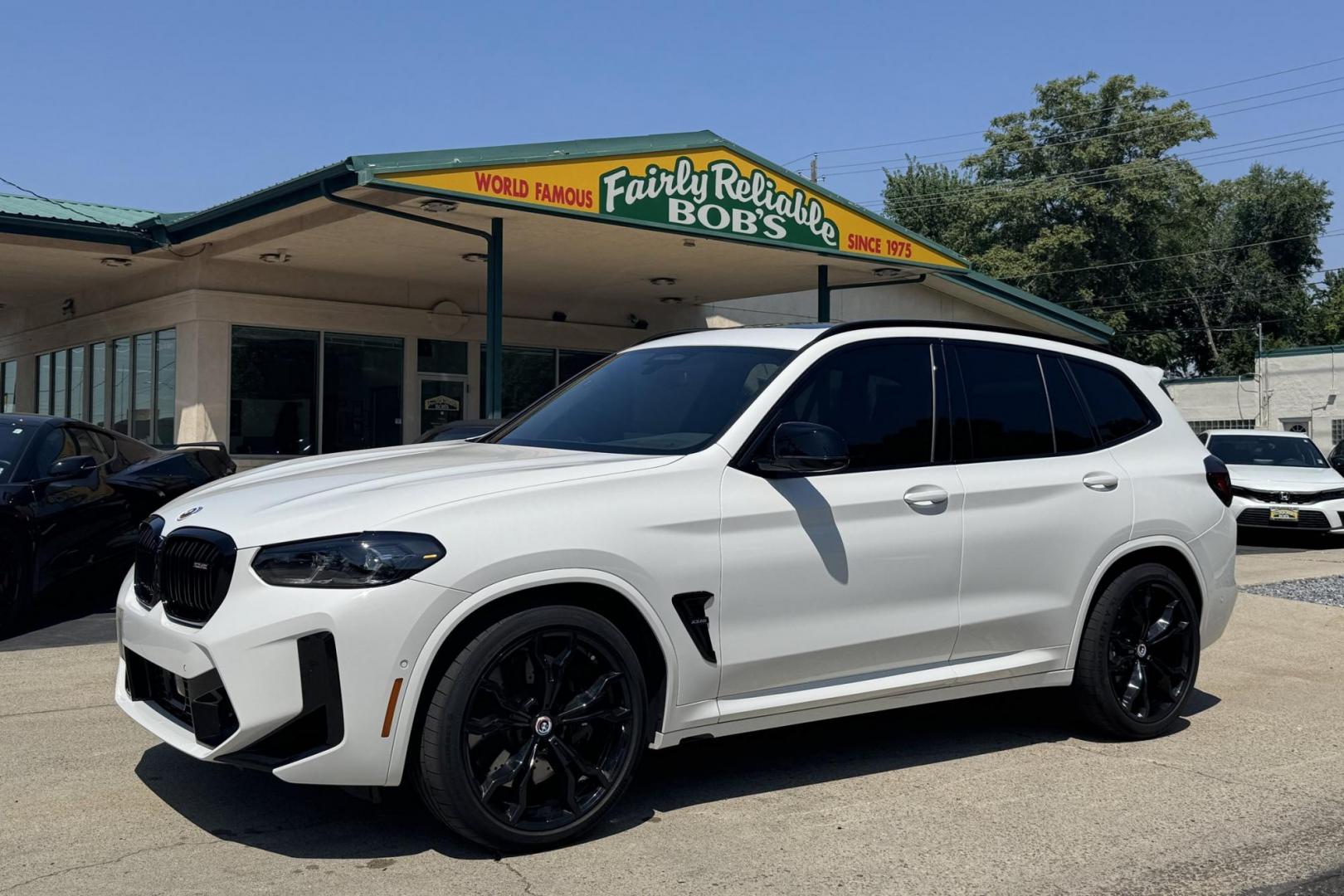 2022 Alpine White /Sakhir Orange/Black Leather BMW X3 M Competition Package (5YM13EC09N9) with an Inine 6 Cyl Twin Turbo engine, Automatic 8 Speed transmission, located at 2304 W. Main St., Boise, ID, 83702, (208) 342-7777, 43.622105, -116.218658 - Looking For Sport? How about 503 horsepower and 479 pound-feet of Torque! Only 8,000 Miles! - Photo#0