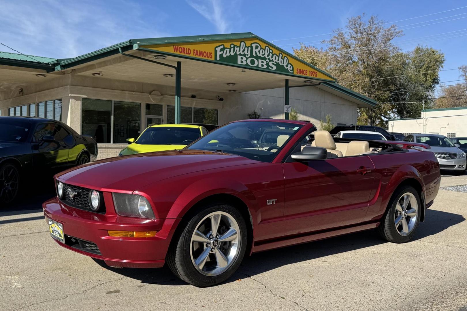 2007 Maroon /Redfire Clearcoat Ford Mustang GT Premium (1ZVHT85H375) with an V8 4.6 Liter engine, 5 Speed transmission, located at 2304 W. Main St., Boise, ID, 83702, (208) 342-7777, 43.622105, -116.218658 - Low Mileage Mustang GT Premium Convertible! Must See! - Photo#0