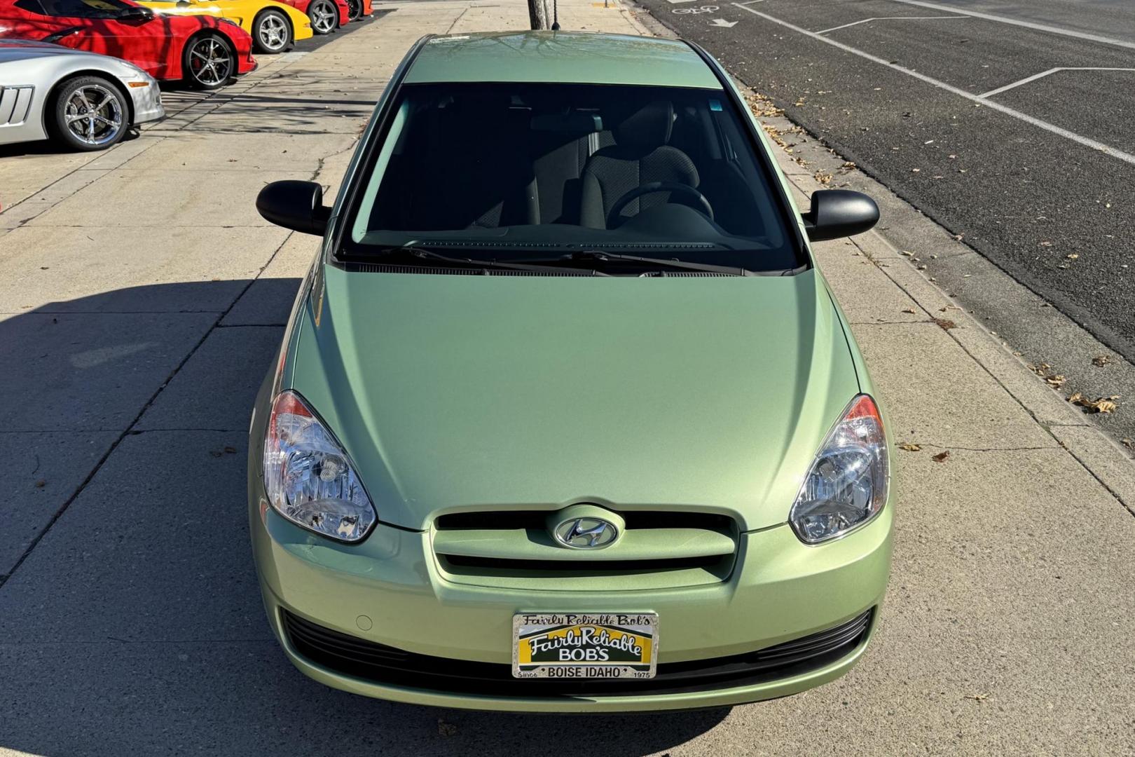 2008 Apple Green /Black Hyundai Accent GS (KMHCM36C98U) with an 4 Cyl 1.6 Liter engine, Automatic transmission, located at 2304 W. Main St., Boise, ID, 83702, (208) 342-7777, 43.622105, -116.218658 - One Of A Kind! Incredibly Low Mileage On This Gas Miser! - Photo#3