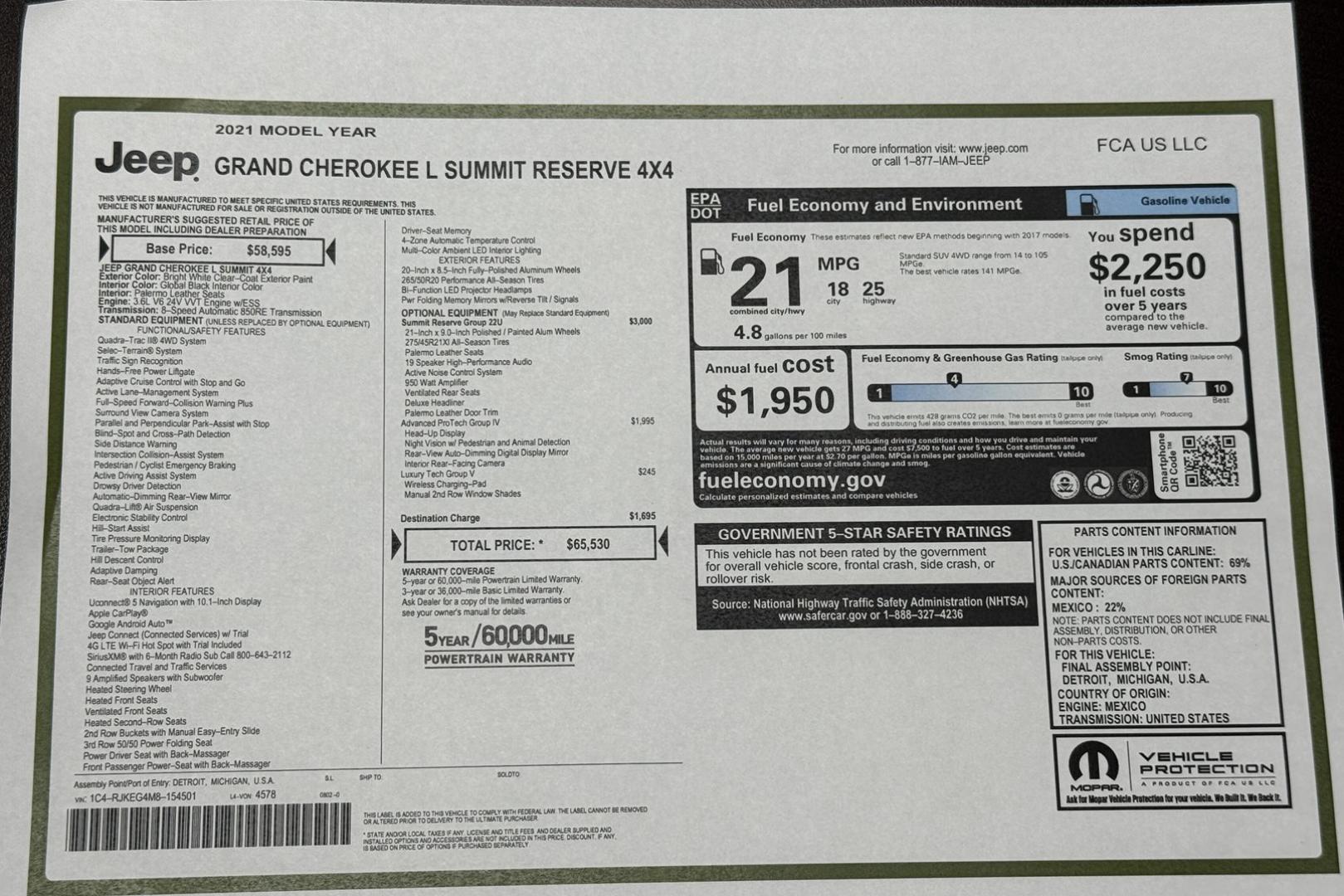 2021 Bright White Clear /Global Black Jeep Grand Cherokee L Summit Reserve (1C4RJKEG4M8) with an V6 3.6 Liter engine, Automatic 8 Speed transmission, located at 2304 W. Main St., Boise, ID, 83702, (208) 342-7777, 43.622105, -116.218658 - Massaging Seats! Highly Optioned! Loaded With Safety And Comfort Features! - Photo#37