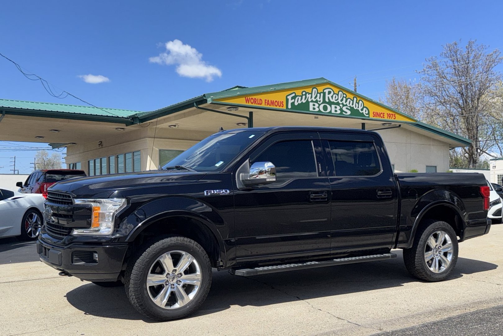 2019 Black /Black Ford F-150 Lariat (1FTEW1E57KK) with an V8 5.0 Liter engine, Automatic 10 Speed transmission, located at 2304 W. Main St., Boise, ID, 83702, (208) 342-7777, 43.622105, -116.218658 - Nicely Optioned And Ready To Go! - Photo#0