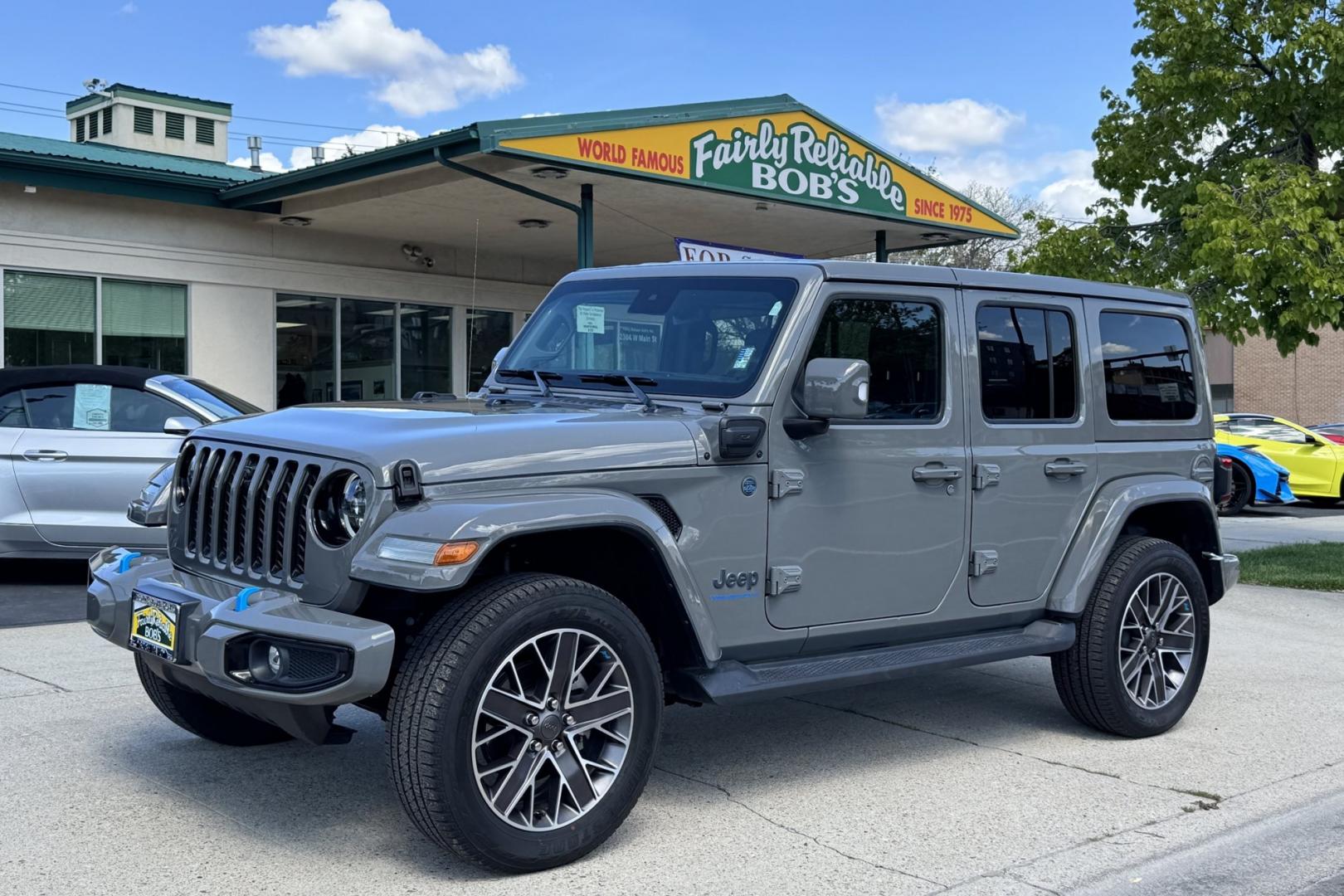 2023 Sting Gray /Black Jeep Wrangler Unlimited Sahara High Altitude (1C4JJXP64PW) with an 4 Cyl 2.0 Liter Hybrid Turbo engine, Automatic 8 Speed transmission, located at 2304 W. Main St., Boise, ID, 83702, (208) 342-7777, 43.622105, -116.218658 - Ready To Play And Get Great Fuel Economy! - Photo#0