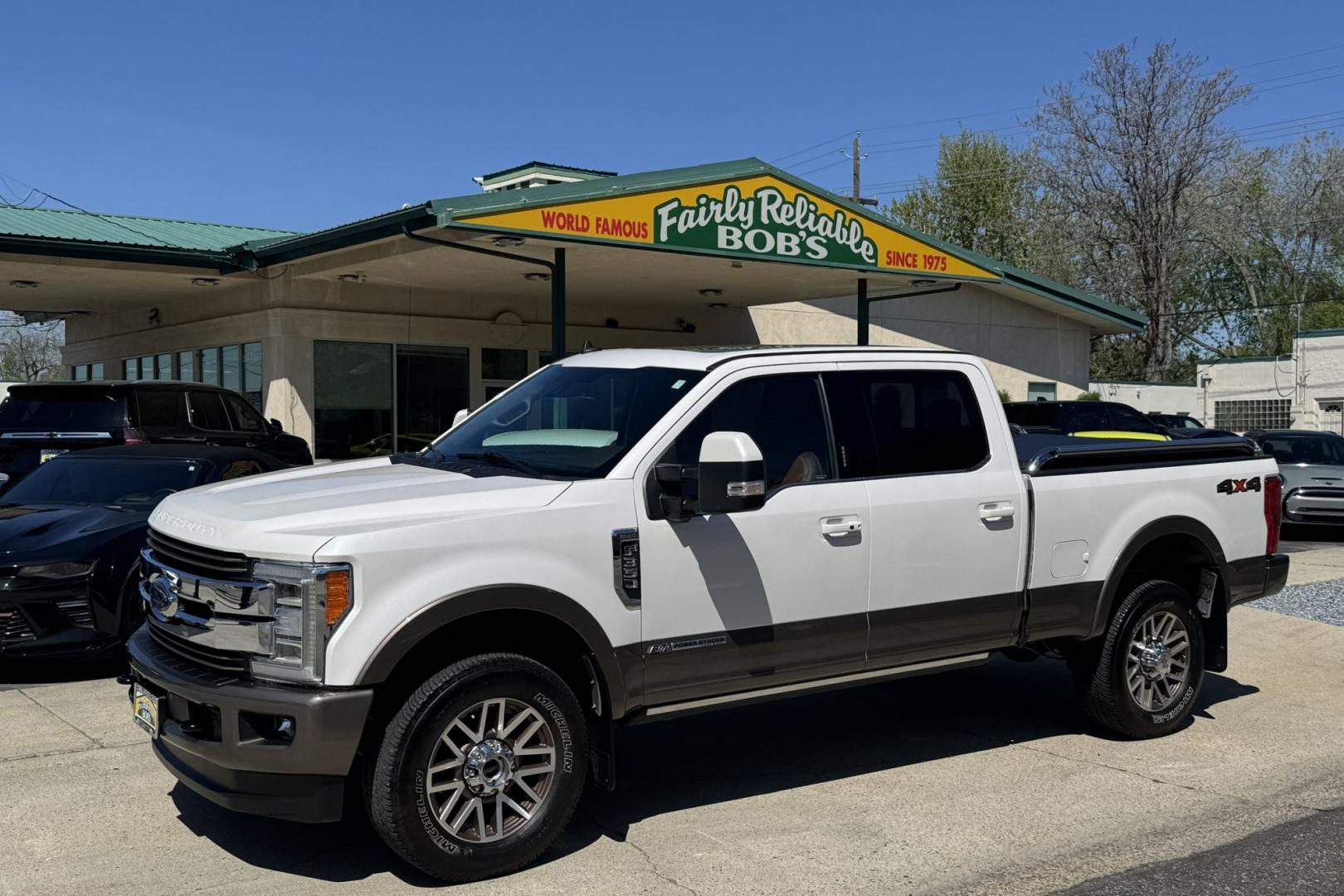 2019 White Platinum /Brownstone Ford F-350 King Ranch (1FT8W3BTXKE) with an V8 6.7 Liter Turbo Diesel engine, Automatic 6 Speed transmission, located at 2304 W. Main St., Boise, ID, 83702, (208) 342-7777, 43.622105, -116.218658 - Only 18k Miles! Optioned With The Best Of Everything! - Photo#0
