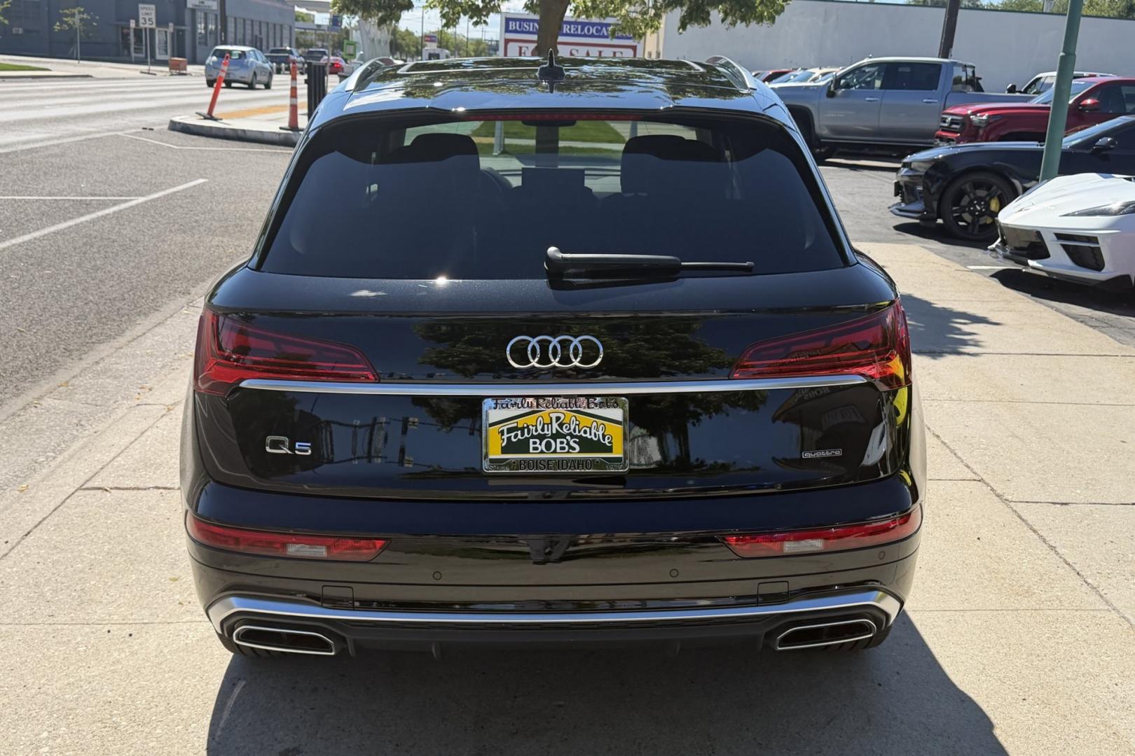 2024 Mythos Black /Black Audi Q5 S-Line (WA1GAAFY5R2) with an 4 Cyl 2.0 Liter Turbo engine, Automatic 7 Speed transmission, located at 2304 W. Main St., Boise, ID, 83702, (208) 342-7777, 43.622105, -116.218658 - Remaining Factory Warranty! Smooth Ride!- Photo#1