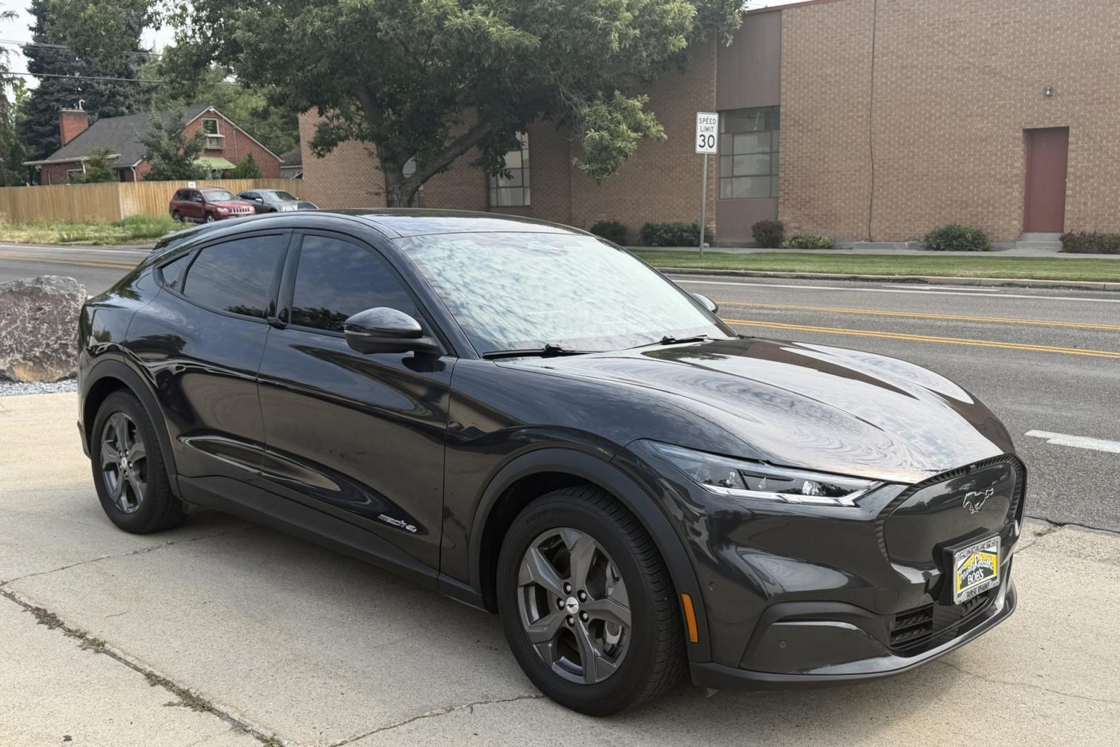 2021 Dark Matter Grey Pearl /Black Ford Mustang Mach-E Select (3FMTK1SS4MM) with an 68 kWh engine, Automatic transmission, located at 2304 W. Main St., Boise, ID, 83702, (208) 342-7777, 43.622105, -116.218658 - All Wheel Drive! Loaded With Safety And Comfort Features!- Photo#2