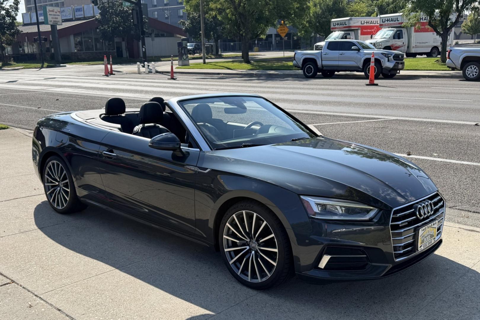 2018 Manhattan Gray Metallic /Black Audi A5 Premium Plus Cabriolet Quattro 7A (WAUYNGF57JN) with an 2.0L L4 DOHC 16V TURBO engine, Automatic 7 Speed transmission, located at 2304 W. Main St., Boise, ID, 83702, (208) 342-7777, 43.622105, -116.218658 - Stunning All Wheel Drive Audi Convertible!- Photo#2