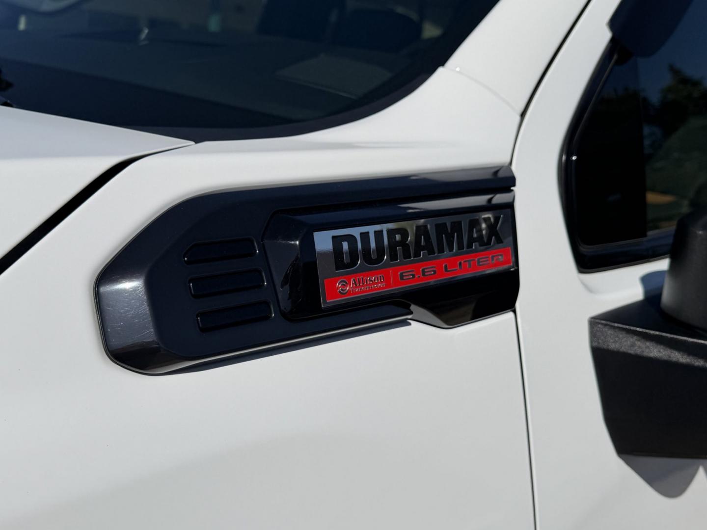 2025 Summit White /Black GMC Sierra 3500HD AT4 (1GT4UVEY2SF) with an V8 6.6 Liter Duramax Turbo Diesel engine, Allison Automatic 10 Speed transmission, located at 2304 W. Main St., Boise, ID, 83702, (208) 342-7777, 43.622105, -116.218658 - Ready To Haul! Nicely Optioned!- Photo#1