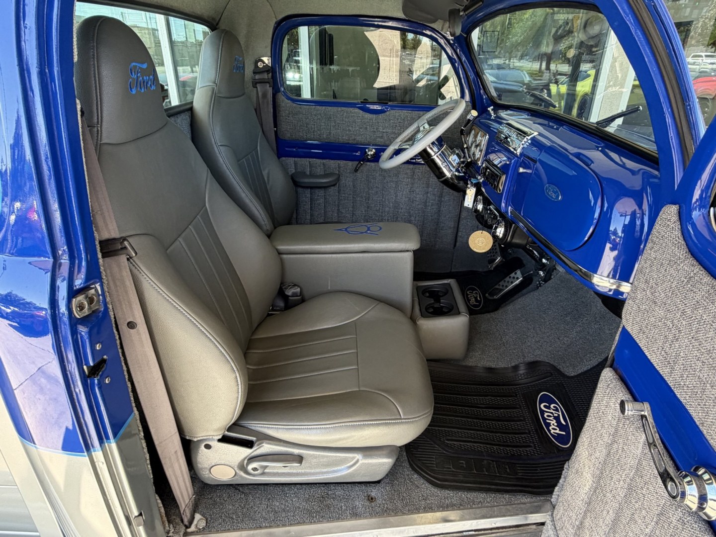 1948 Blue/Silver /Gray Ford F100 (899C1997344) with an V8 engine, Automatic transmission, located at 2304 W. Main St., Boise, ID, 83702, (208) 342-7777, 43.622105, -116.218658 - WOW! Documented Restoration of an older 1948 Ford F100! Classic Car Air Conditioning And Tilt Column!- Photo#9