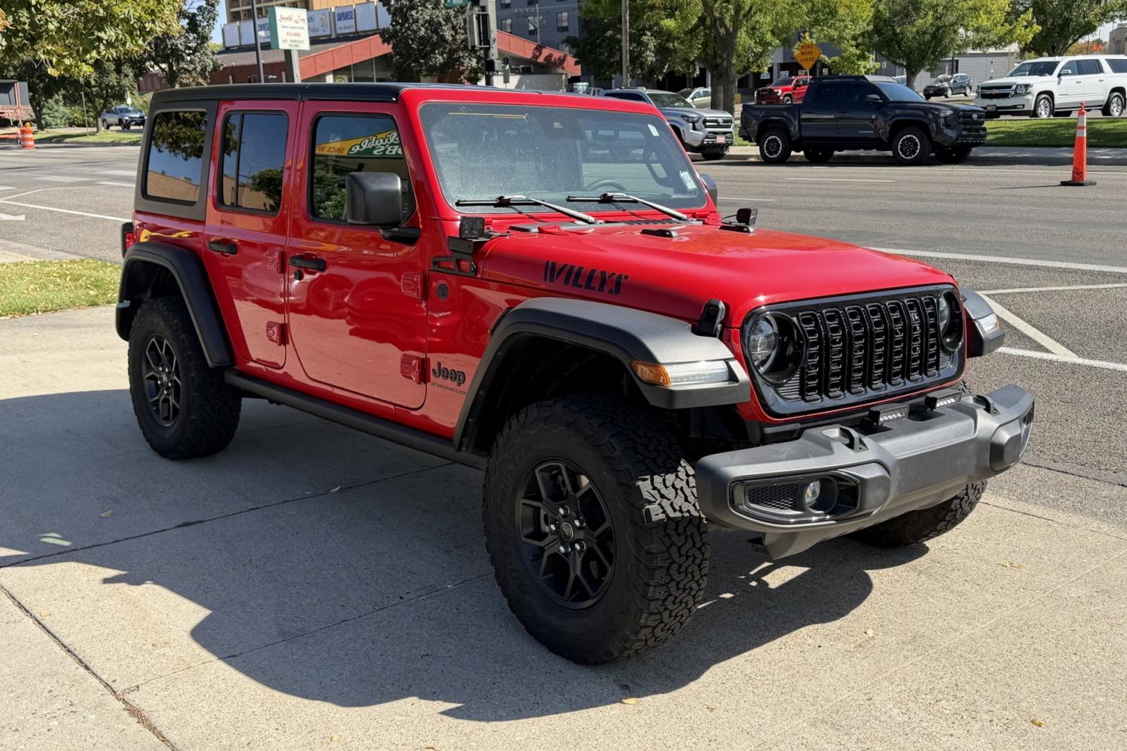 2024 Firecracker Red /Black Jeep Wrangler Unlimited Willys (1C4PJXDG7RW) with an V6 3.6 Liter engine, 6 Speed Manual transmission, located at 2304 W. Main St., Boise, ID, 83702, (208) 342-7777, 43.622105, -116.218658 - Manual Transmission Jeep Wrangler Unlimited Willys! Ready For Adventure!- Photo#2