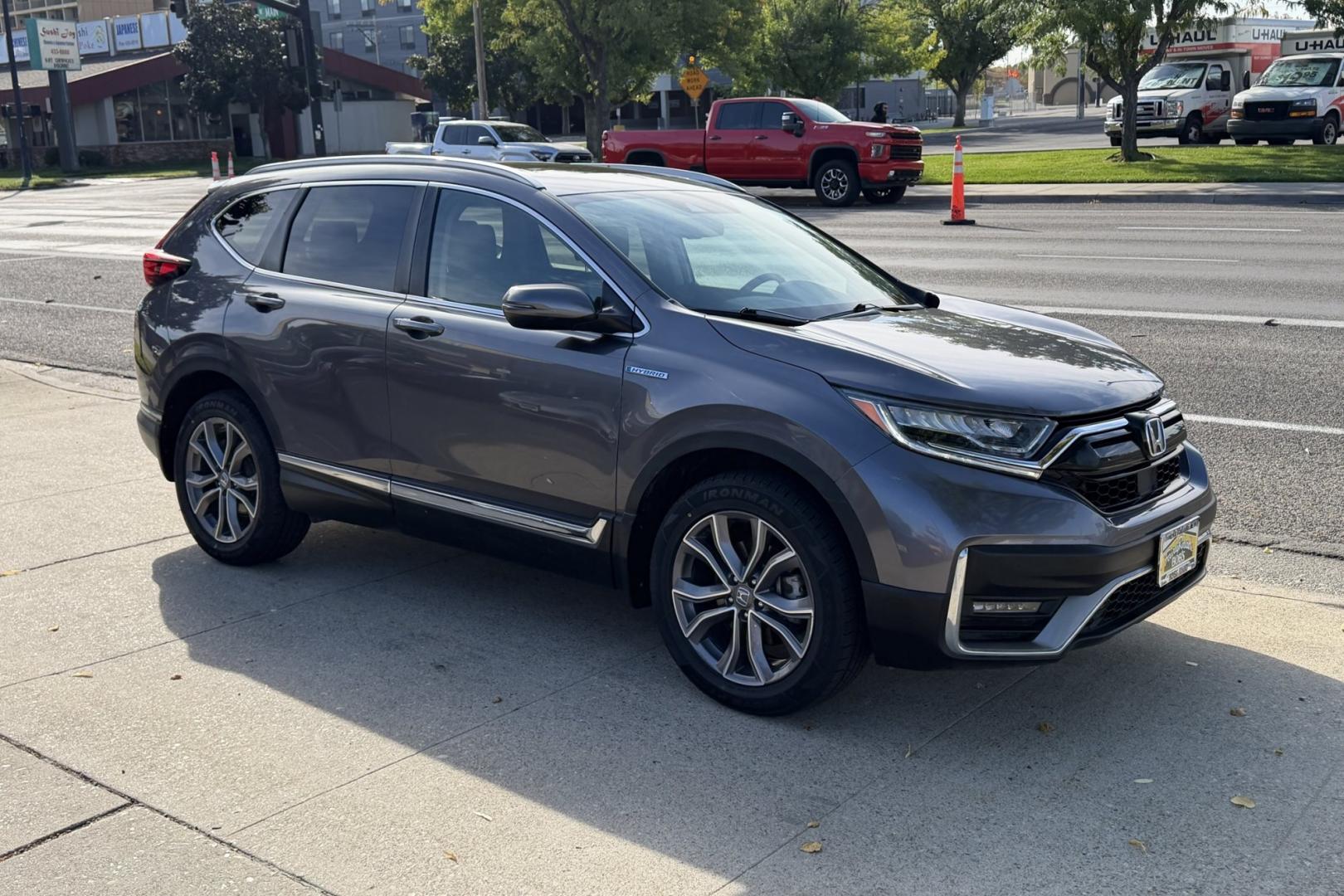 2021 Modern Steel Metallic /Black Honda CR-V Hybrid Touring (7FART6H90ME) with an 4 Cyl 2.0 Liter Hybrid engine, Automatic transmission, located at 2304 W. Main St., Boise, ID, 83702, (208) 342-7777, 43.622105, -116.218658 - Hard To Find! Great To Own! New Tires Too!- Photo#2
