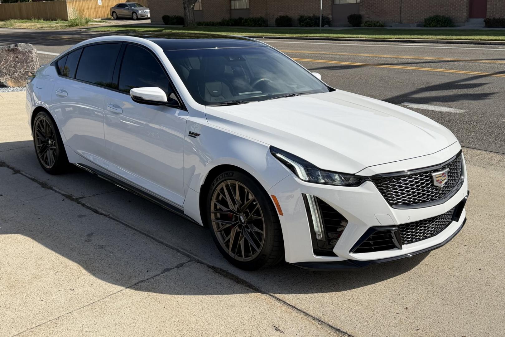 2023 Summit White /Jet Black Cadillac CT-5 V Blackwing (1G6DY5R67P0) with an V8 6.2 Liter Supercharged engine, Automatic 10 Speed transmission, located at 2304 W. Main St., Boise, ID, 83702, (208) 342-7777, 43.622105, -116.218658- Photo#2