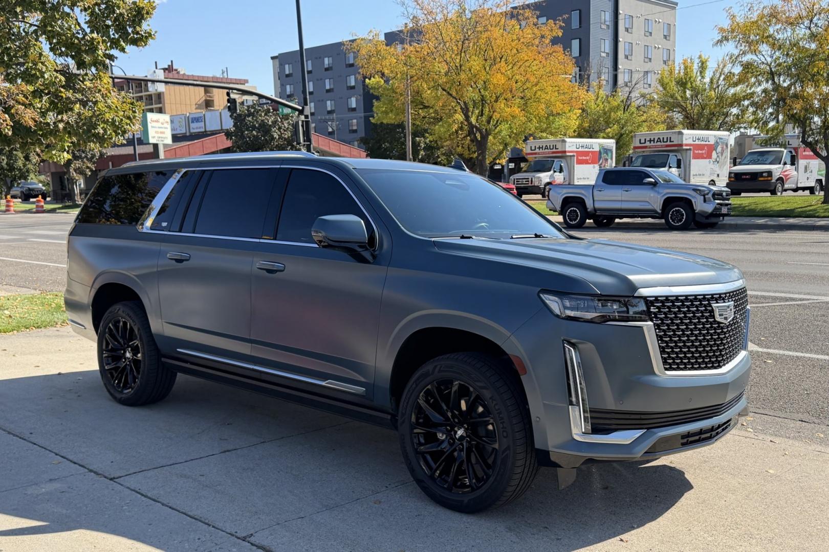 2023 Mat Green /Black Cadillac Escalade ESV Premium Luxury (1GYS4LKL5PR) with an 6.2L V8 OHV 16V FFV engine, Automatic 10 Speed transmission, located at 2304 W. Main St., Boise, ID, 83702, (208) 342-7777, 43.622105, -116.218658 - New Tires! Highly Optioned And Comfortable!- Photo#2